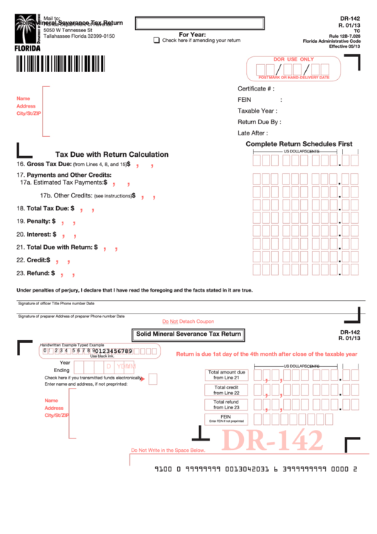 Dr142 Solid Mineral Severance Tax Return Printable pdf