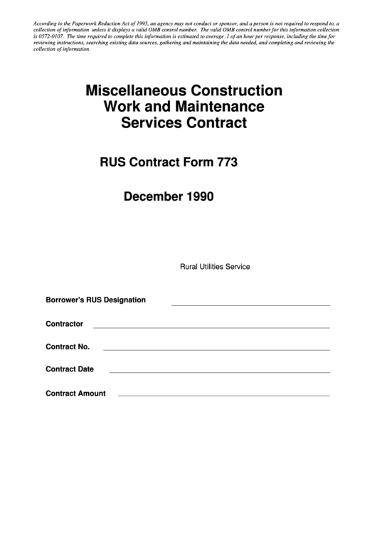 Fillable Miscellaneous Construction Work And Maintenance Services Contract Printable pdf