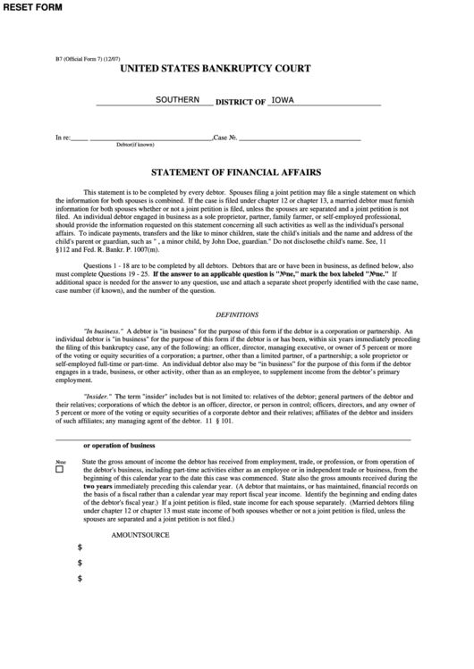 Fillable Statement Of Financial Affairs Template Printable pdf