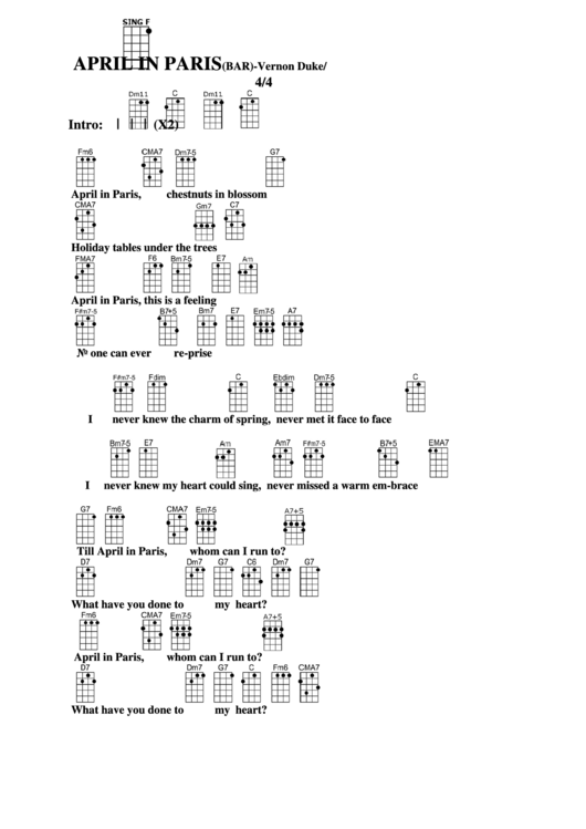 April In Paris(Bar)-Vernon Duke/e.y. Harburg Chord Chart Printable pdf