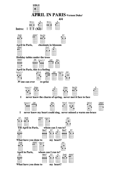 April In Paris-Vernon Duke/e.y. Harburg Chord Chart Printable pdf