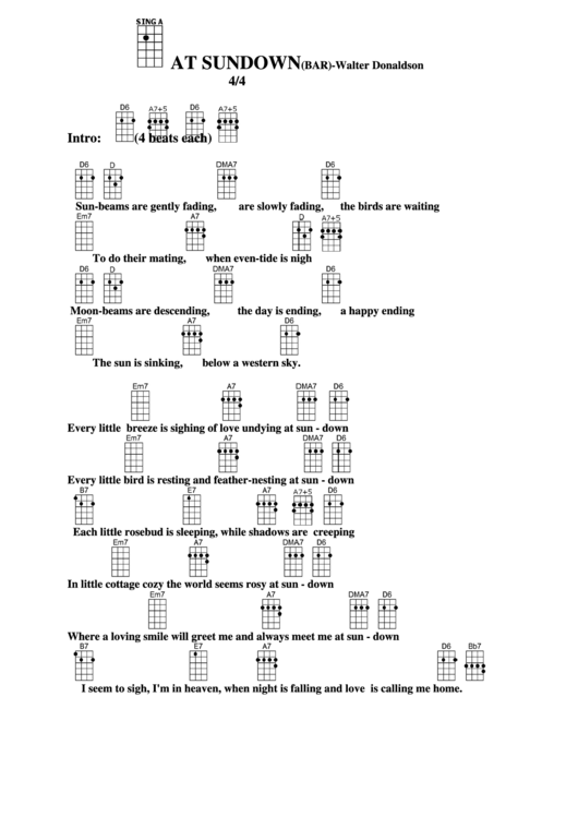 At Sundown (Bar) - Walter Donaldson Chord Chart Printable pdf