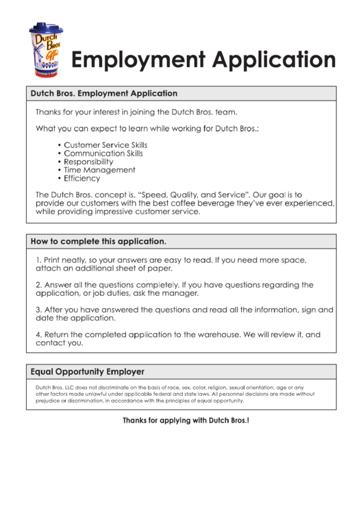 Fillable Dutch Bors Job Application printable pdf download