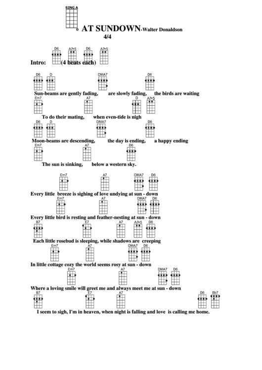 At Sundown Walter Donaldson Chord Chart printable pdf download