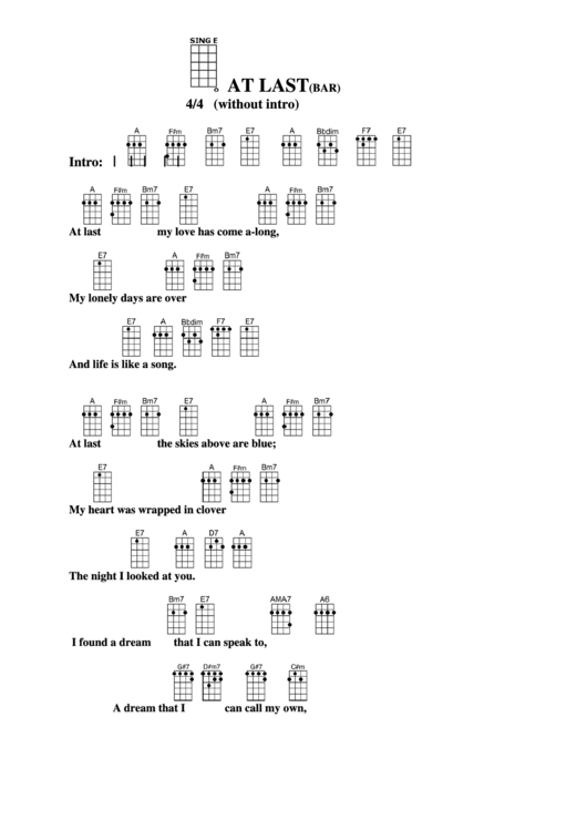 At Last (Bar) Chord Chart Printable pdf