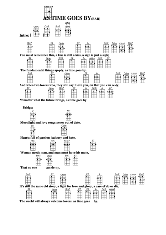 As Time Goes By (Bar) Chord Chart Printable pdf