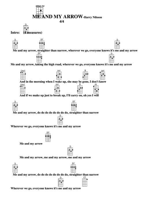 Me And My Arrow - Harry Nilsson Chord Chart Printable pdf