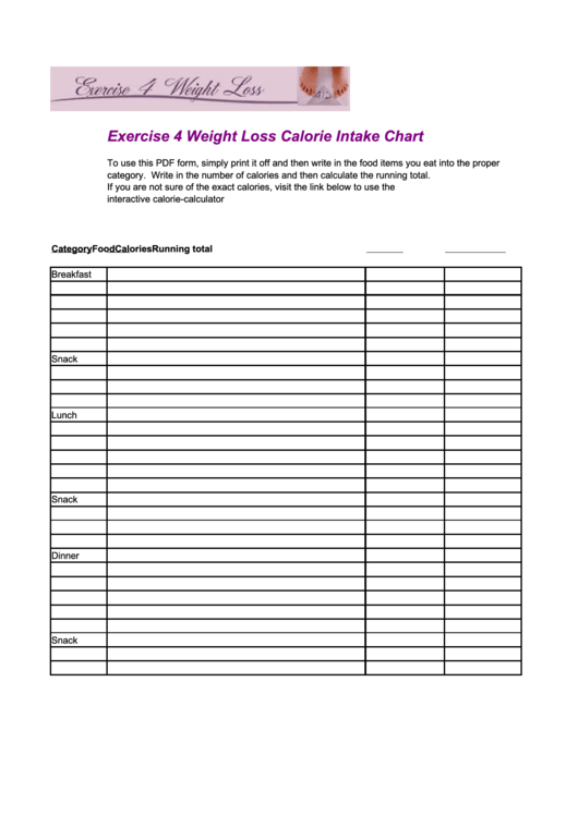 Exercise 4 Weight Loss Calorie Intake Chart