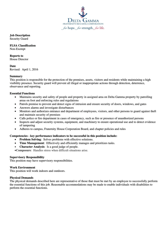 Job Description Security Guard Printable pdf