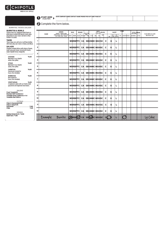 Fillable Chipotle Menu Order Form