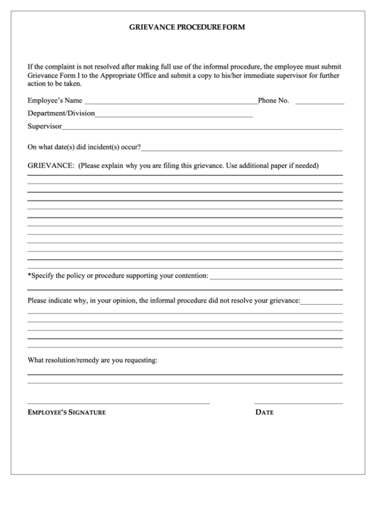 Fillable Grievance Procedure Form Printable pdf