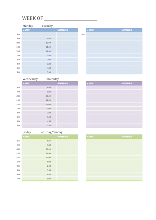 Weekly Appointment Schedule Template Printable pdf
