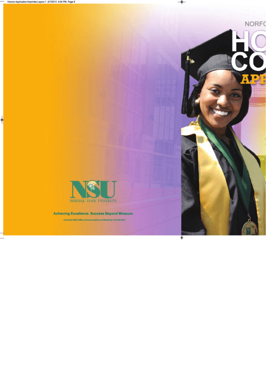 Honors Application - Norfolk State University Printable pdf