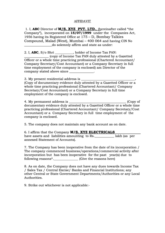 General Affidavit Form Printable pdf