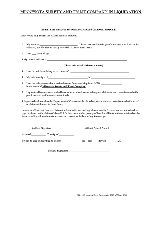 Estate Affidavit For Name/address Change Request Printable pdf