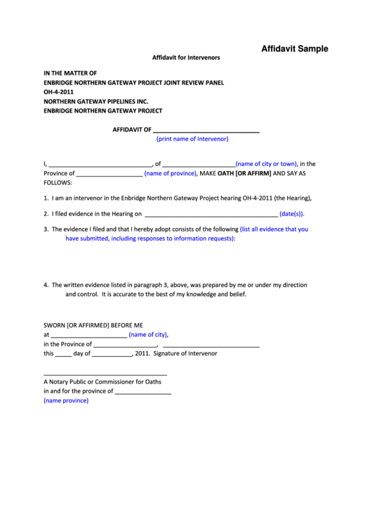 Affidavit For Intervenors Printable pdf