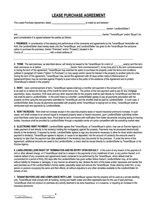 Lease Purchase Agreement Printable pdf