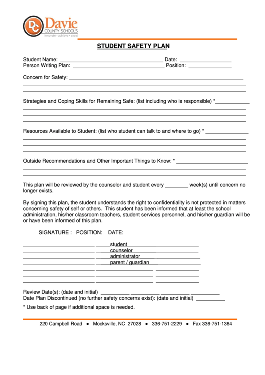 Student Safety Plan Template