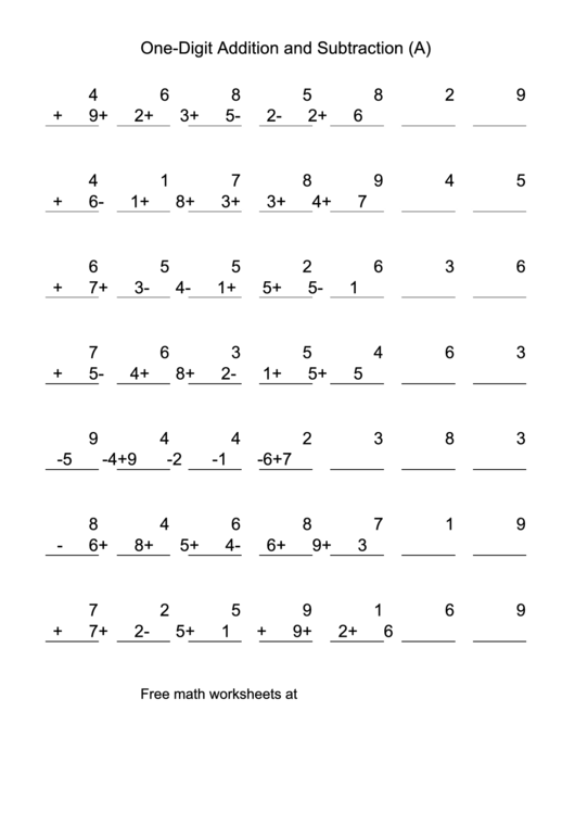 Combined Addition And Subtraction Worksheet Printable pdf