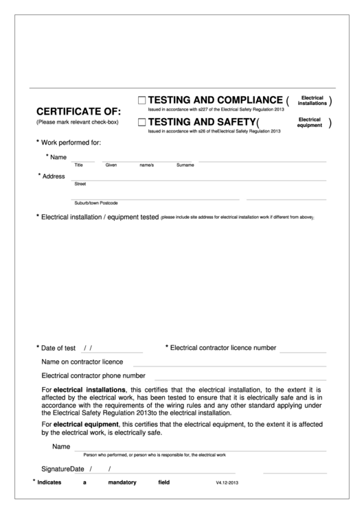 Example Certificate Of Compliance Printable pdf