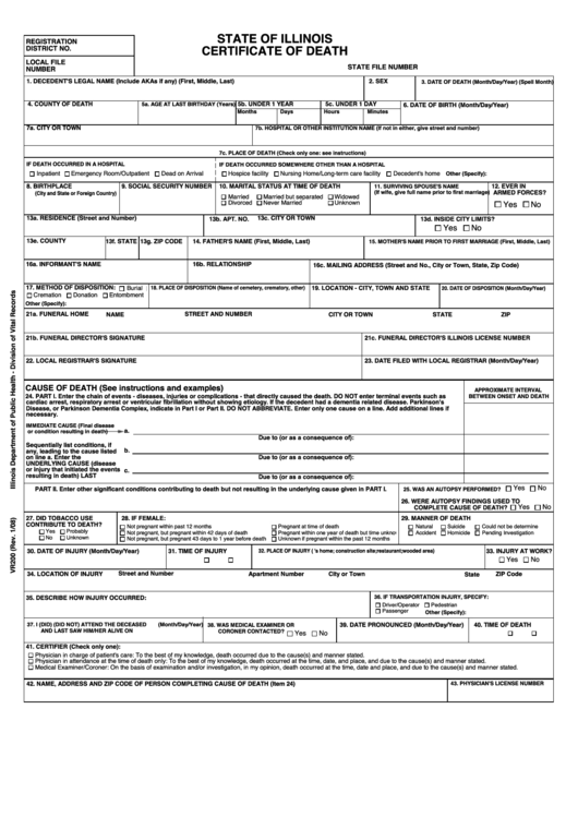 State Of Illinois Certificate Of Death Printable pdf