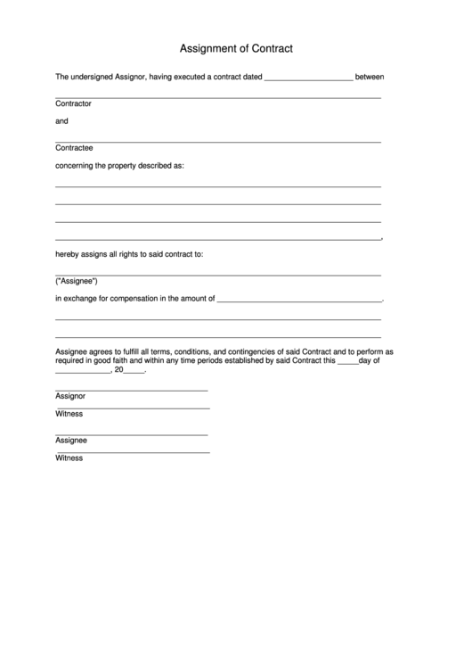 free assignment of contract form