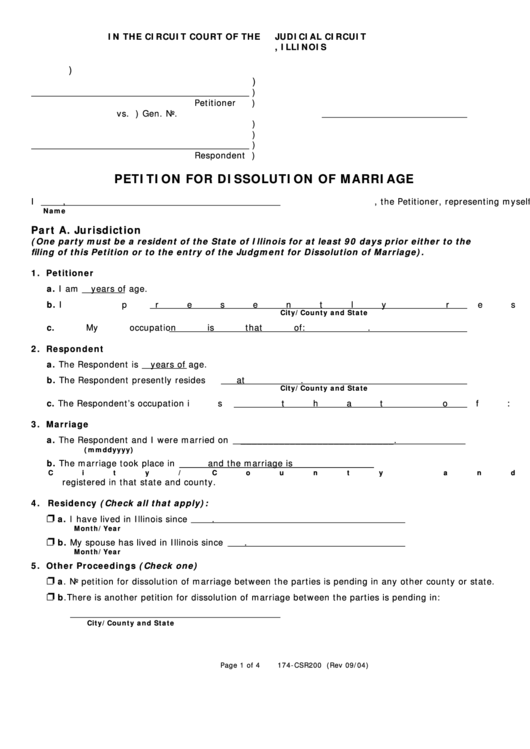 Fillable Petition For Dissolution Of Marriage Printable Pdf Download