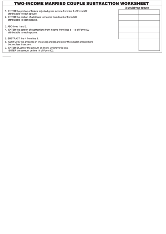 Two-income Married Couple Subtraction Worksheet
