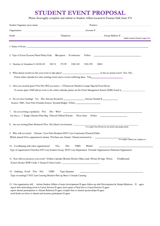 Student Event Proposal Printable pdf