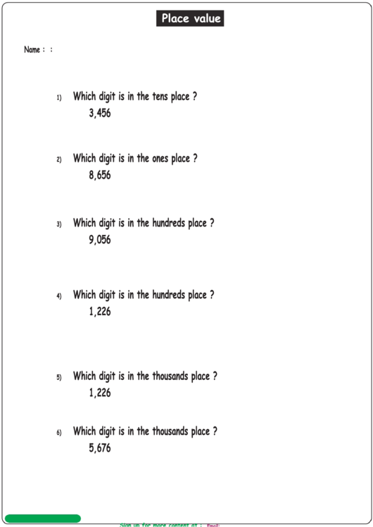 Place Value Worksheet Printable pdf