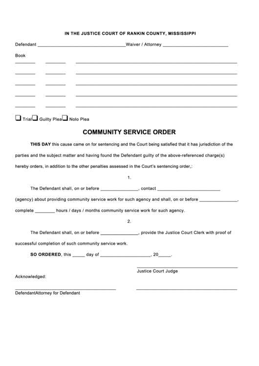 Community Service Order Printable pdf