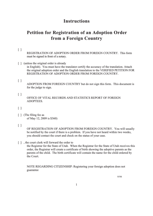 Petition For Registration Of An Adoption Order From A Foreign Country Printable pdf