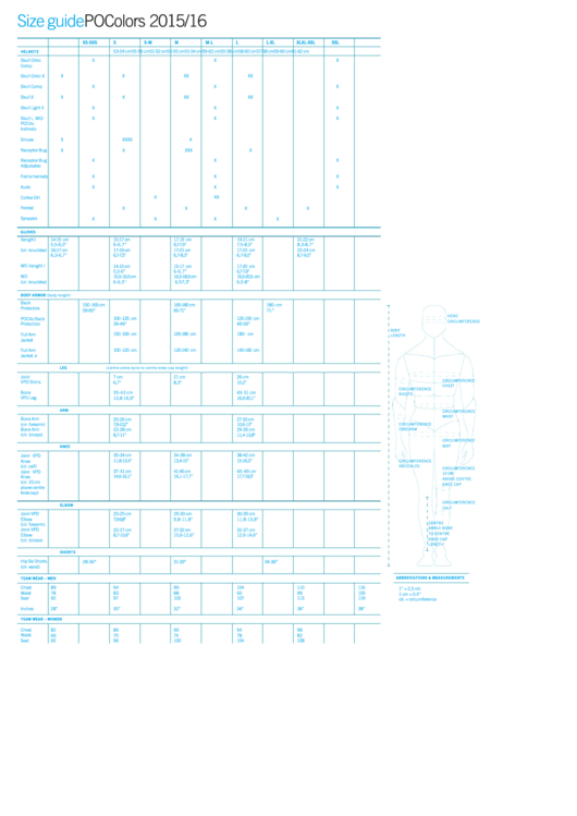 Poc Sweden Clothing Size Chart Printable pdf