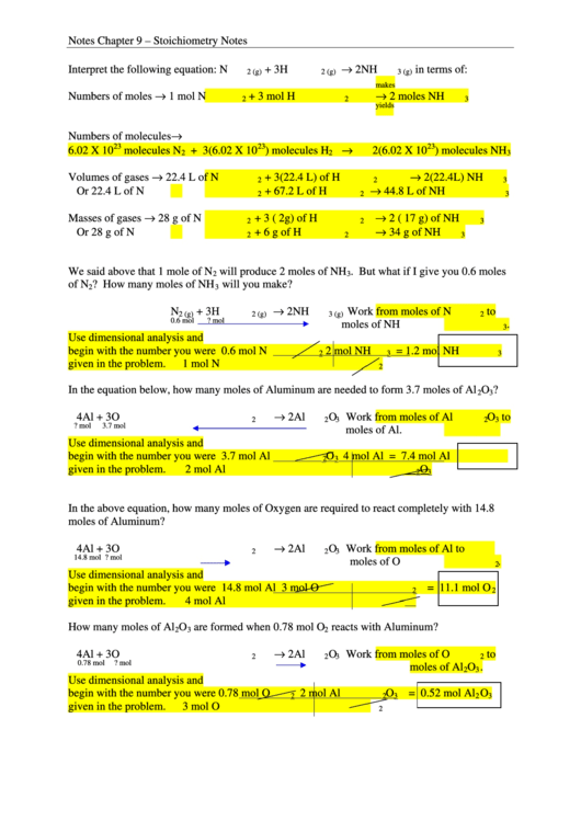 Stoichiometry Notes Printable pdf