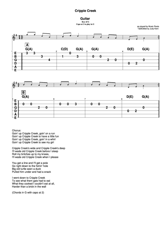 Sheet Music - Guitar - Cripple Creek Printable pdf