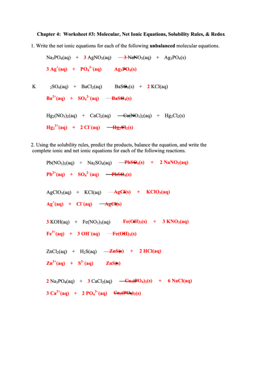 Worksheet Molecular Net Ionic Equations Solubility Rules And Redox 