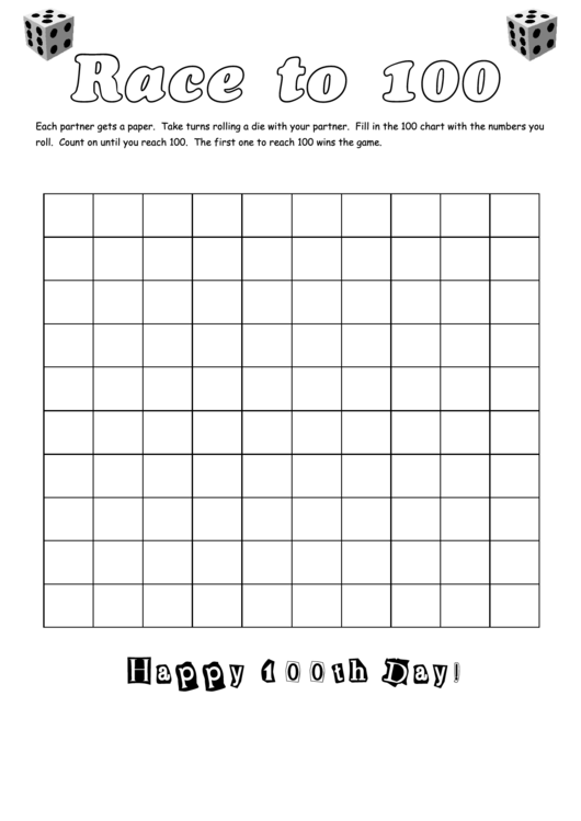 race to 100 blank hundreds chart printable pdf download