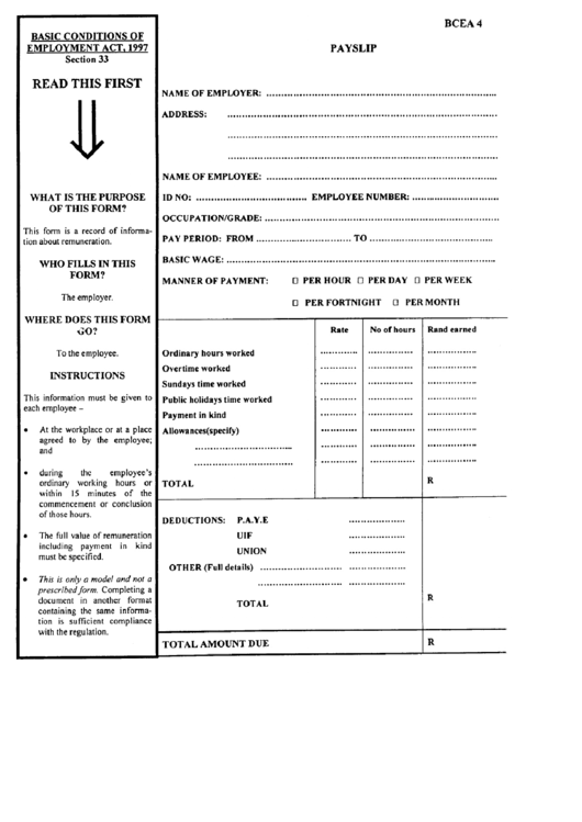 Basic Payslip Template Printable pdf