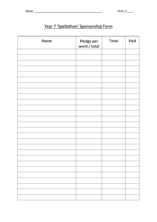 Sponsorship Form printable pdf download