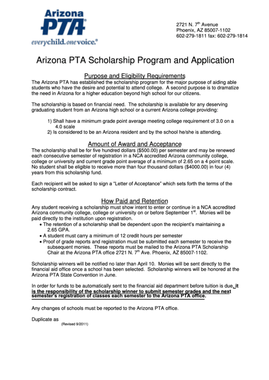 Scholarship Program And Application Printable pdf