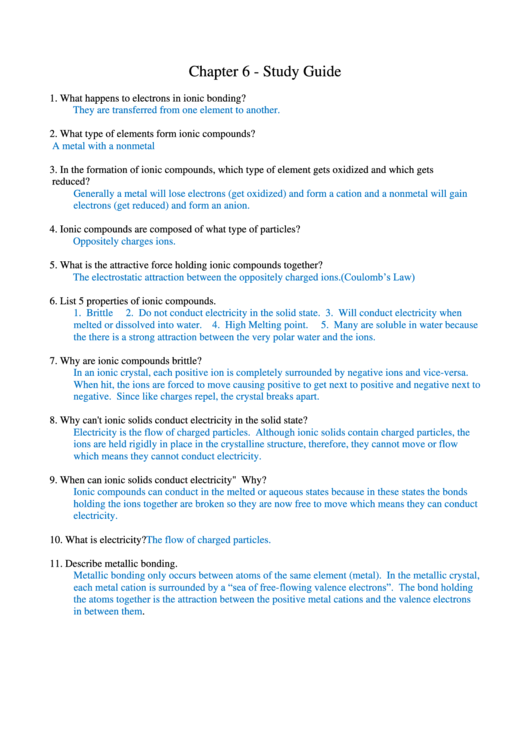 Bonding Practice Questions Printable pdf