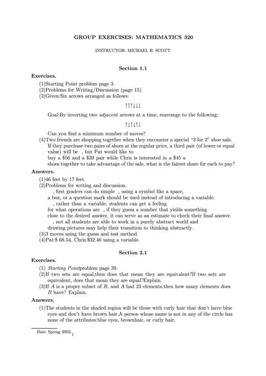 Mathematics 320 Worksheet Printable pdf