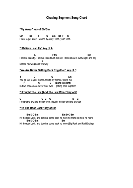Chasing Segment Song Chart Printable pdf