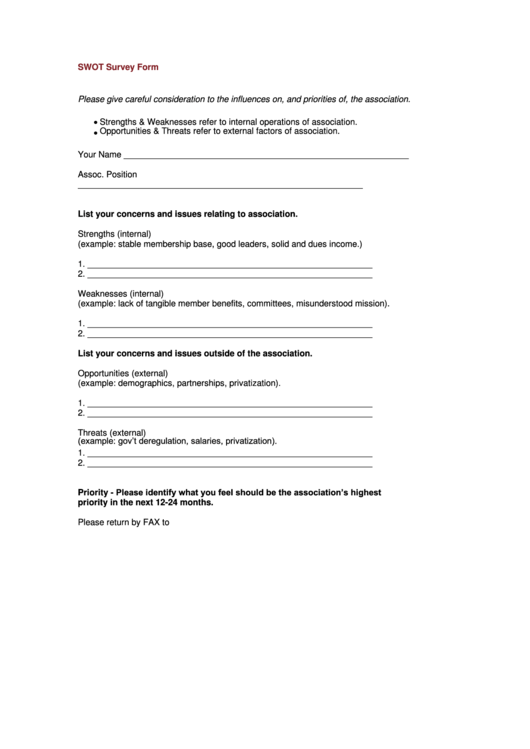 Swot Survey Form Printable pdf