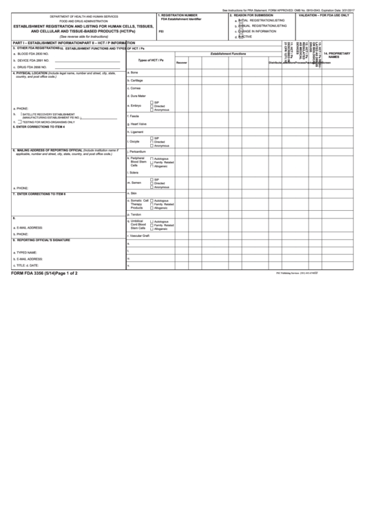 Fillable Establishment Registration And Listing For Human Cells Tissues And Cellular And Tissue Based Products Printable pdf