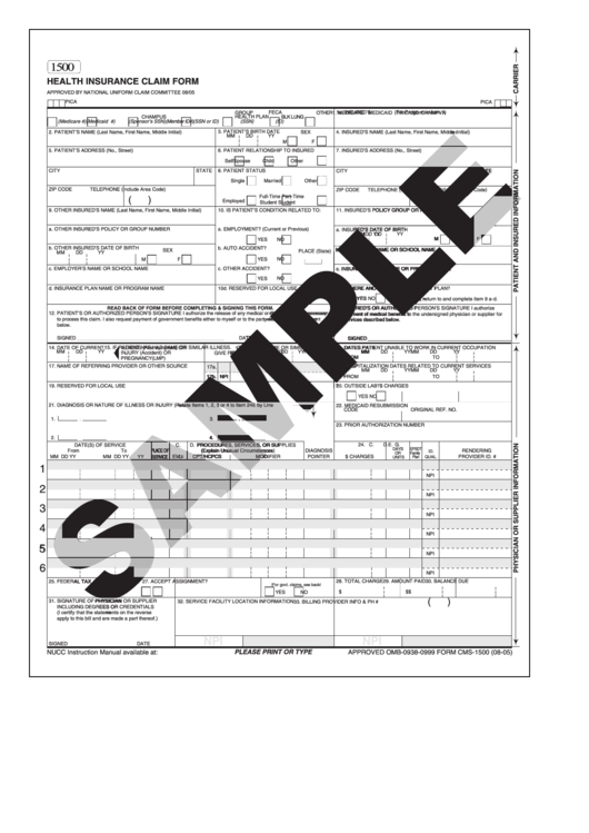 Health Insurance Claim Form Universal Printable pdf