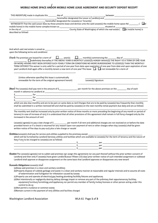 Mobile Gome Space And Mobile Home Lease Agreement Printable pdf