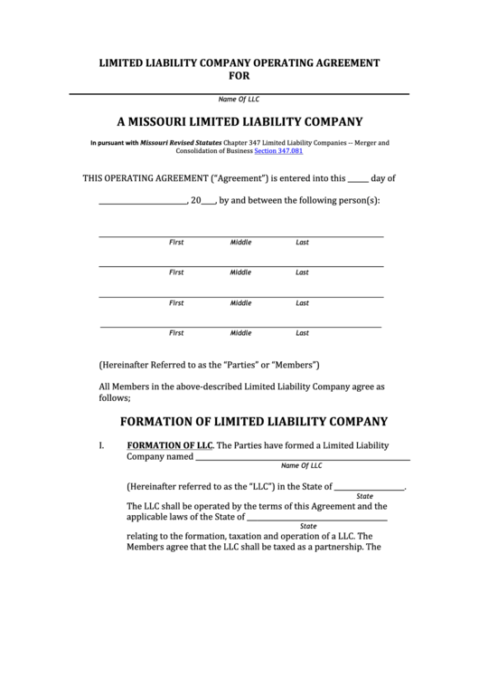 Limited Liability Company Operating Agreement Printable pdf
