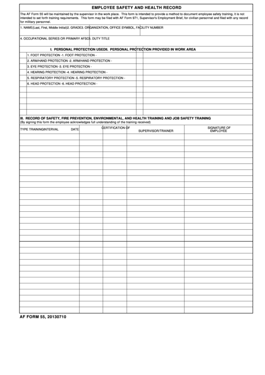 Fillable Employee Safety And Health Record Printable pdf