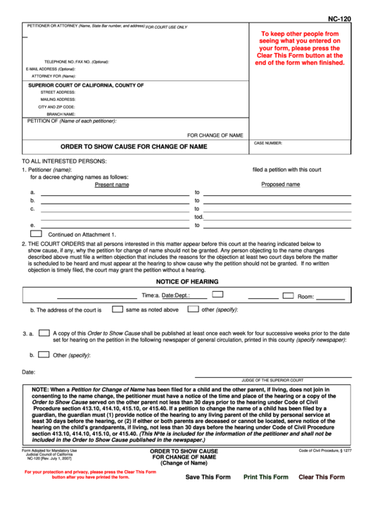 Petition For Name Change Form